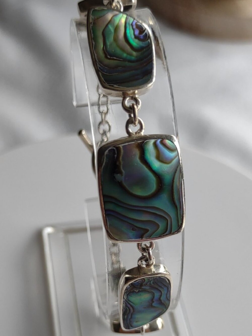 Bracelet Abalone Shell-Sterling Silver 925- 7"L Signed CFJ